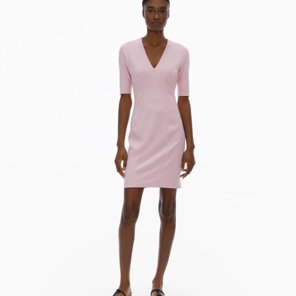 Helmut Lang V-Neck Short Sleeve Mini Dress With Cut Out Back Pink Medium NWT
